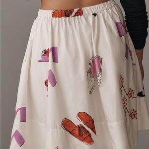 Anthropologie Cream A-Line Skirt with Purple and Orange Accents